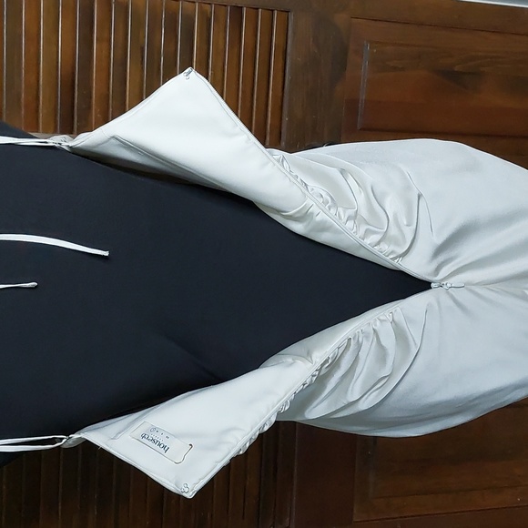 House of CB Ivory Ruched Midi Dress Sz L - Picture 11 of 16